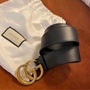Gucci Black Leather Belt with Gold Buckle